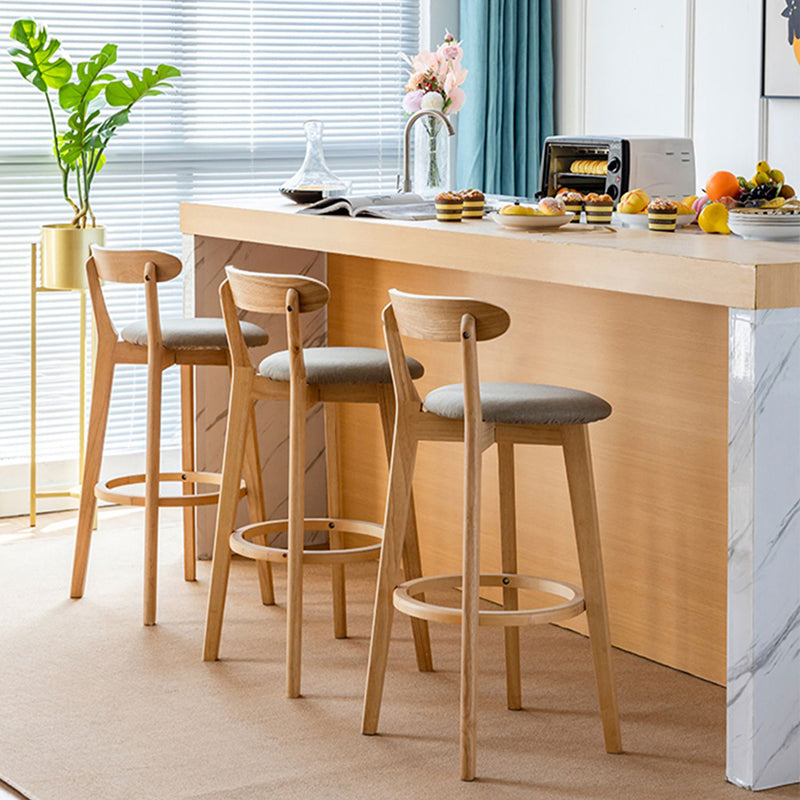 Scandinavian Wood Stool Fabric Upholstered Rectangle Seat Counter Stool in Matte Finish