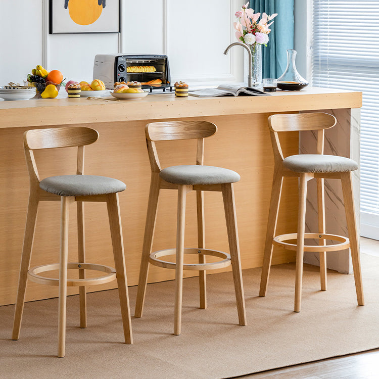 Scandinavian Wood Stool Fabric Upholstered Rectangle Seat Counter Stool in Matte Finish