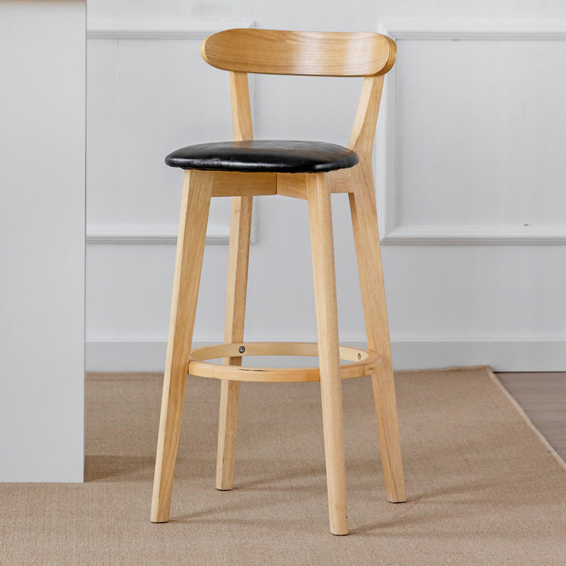 Scandinavian Wood Stool Fabric Upholstered Rectangle Seat Counter Stool in Matte Finish