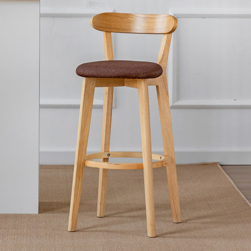 Scandinavian Wood Stool Fabric Upholstered Rectangle Seat Counter Stool in Matte Finish
