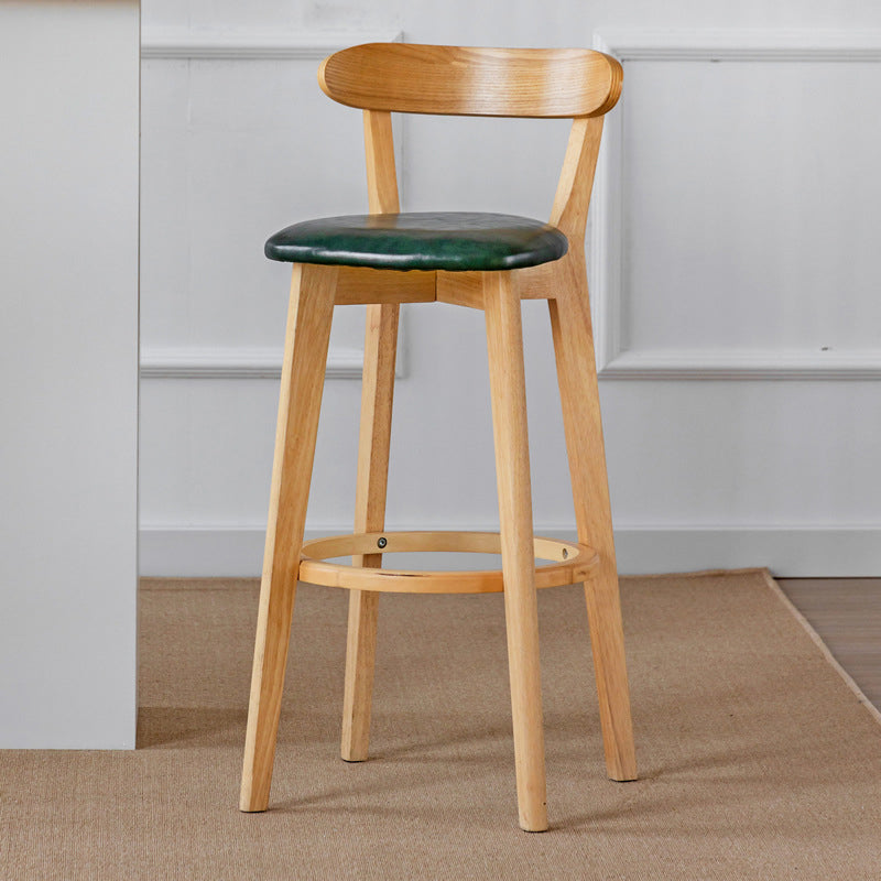 Scandinavian Wood Stool Fabric Upholstered Rectangle Seat Counter Stool in Matte Finish