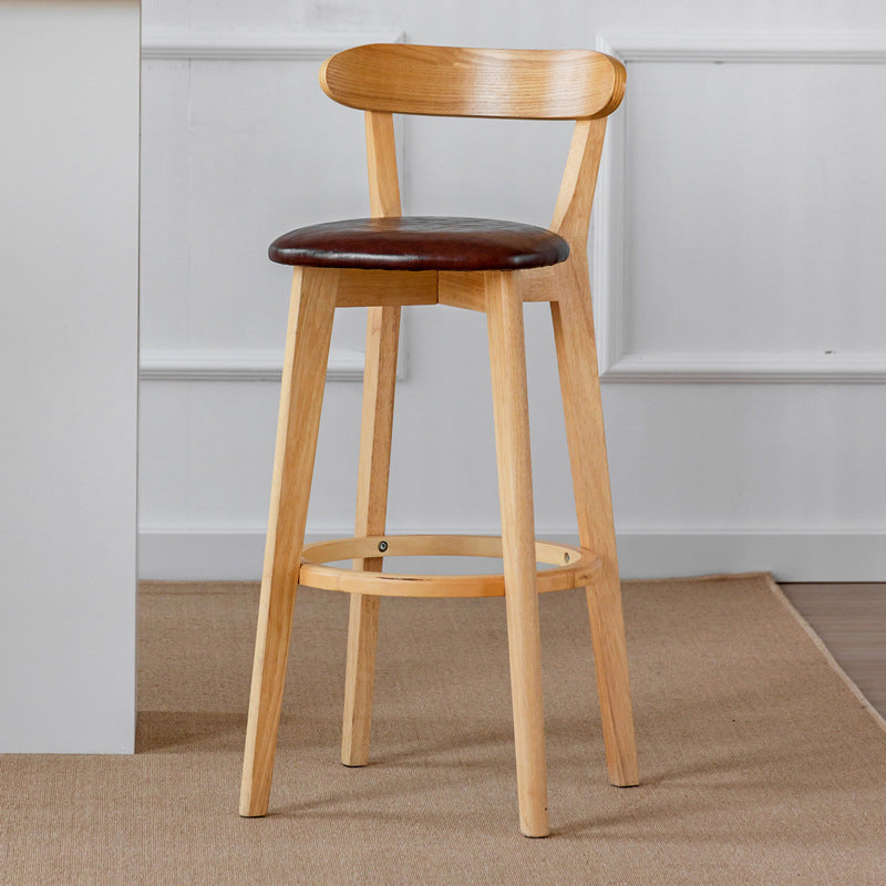 Scandinavian Wood Stool Fabric Upholstered Rectangle Seat Counter Stool in Matte Finish