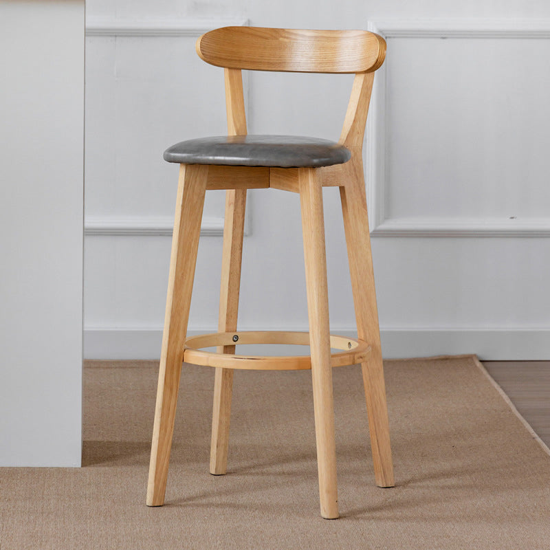 Scandinavian Wood Stool Fabric Upholstered Rectangle Seat Counter Stool in Matte Finish