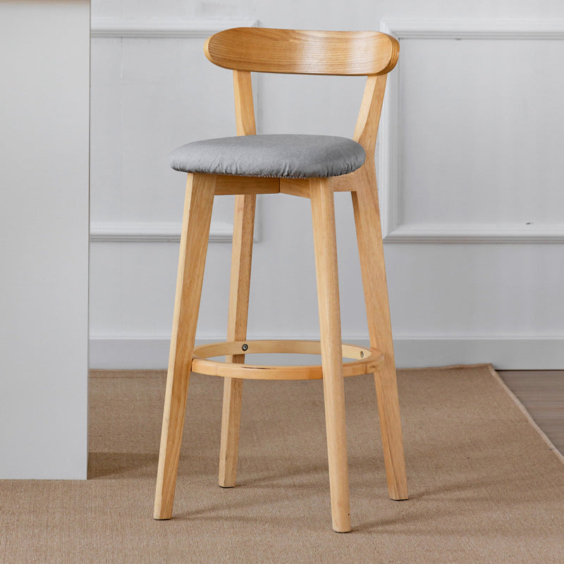 Scandinavian Wood Stool Fabric Upholstered Rectangle Seat Counter Stool in Matte Finish