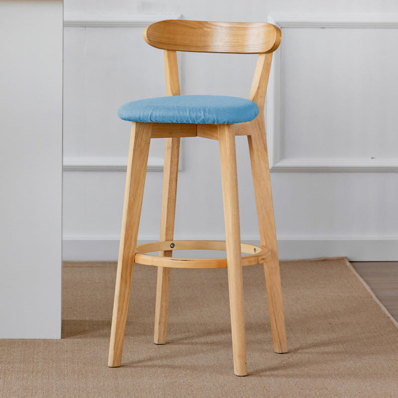 Scandinavian Wood Stool Fabric Upholstered Rectangle Seat Counter Stool in Matte Finish