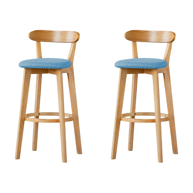 Scandinavian Wood Stool Fabric Upholstered Rectangle Seat Counter Stool in Matte Finish