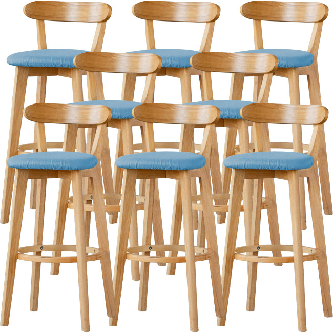 Scandinavian Wood Stool Fabric Upholstered Rectangle Seat Counter Stool in Matte Finish