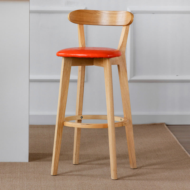 Scandinavian Wood Stool Fabric Upholstered Rectangle Seat Counter Stool in Matte Finish