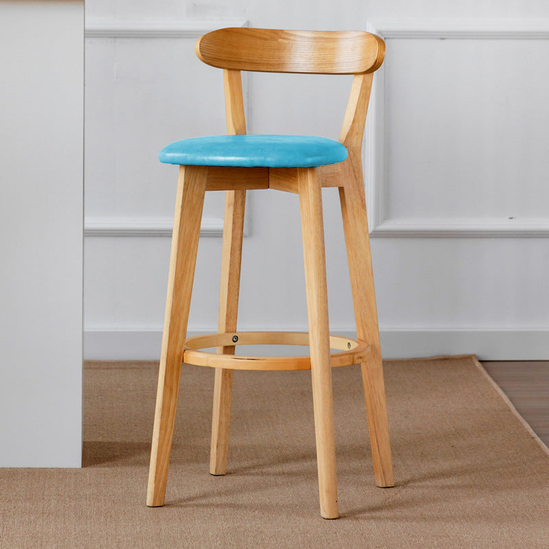 Scandinavian Wood Stool Fabric Upholstered Rectangle Seat Counter Stool in Matte Finish