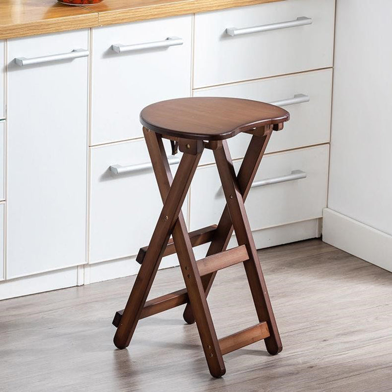 Armless Folding Counter Stool Modern Round Seat Bar Stool with Wooden Footrest