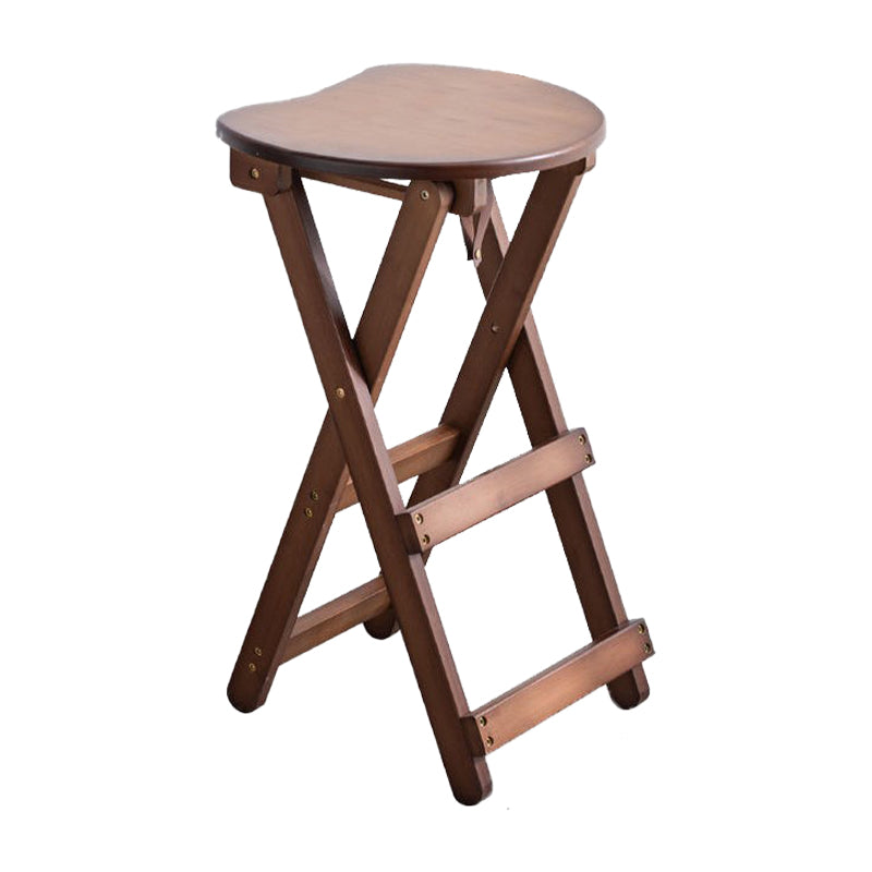 Armless Folding Counter Stool Modern Round Seat Bar Stool with Wooden Footrest