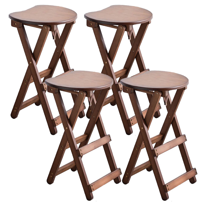 Armless Folding Counter Stool Modern Round Seat Bar Stool with Wooden Footrest