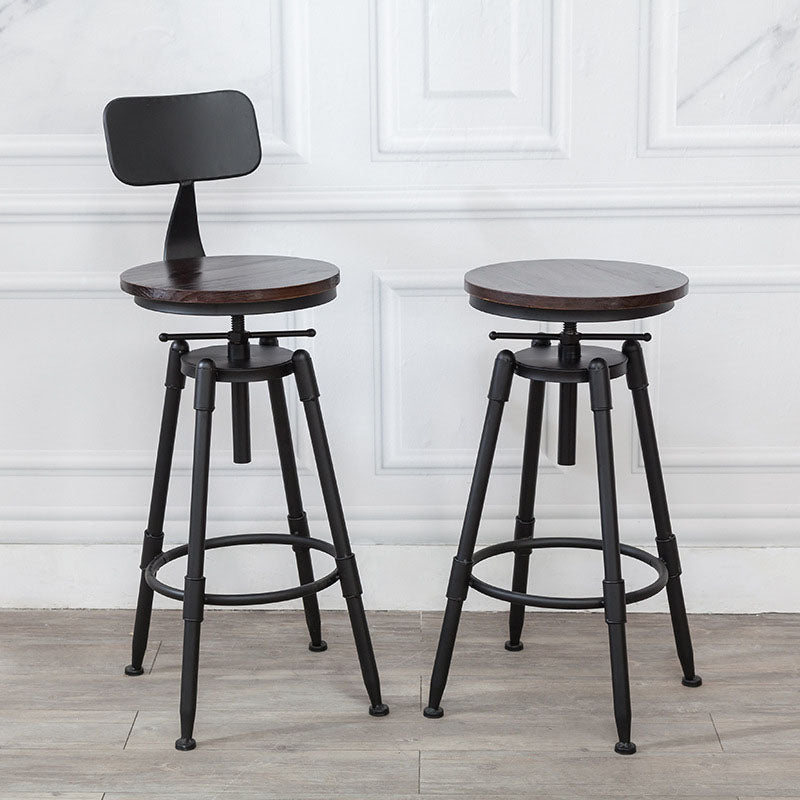 Industrial Metal Barstool Footrest Wood Counter Stool in Matte Finish