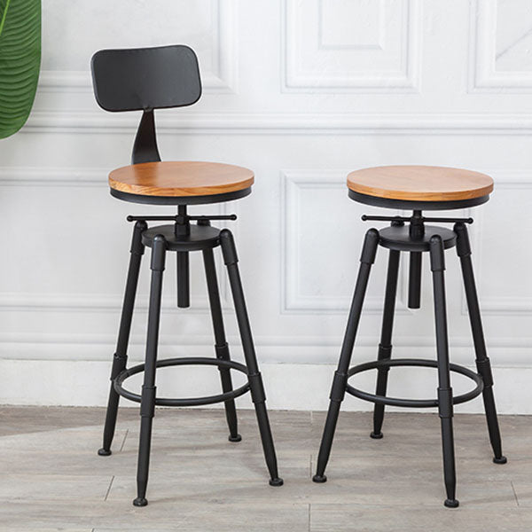 Industrial Metal Barstool Footrest Wood Counter Stool in Matte Finish