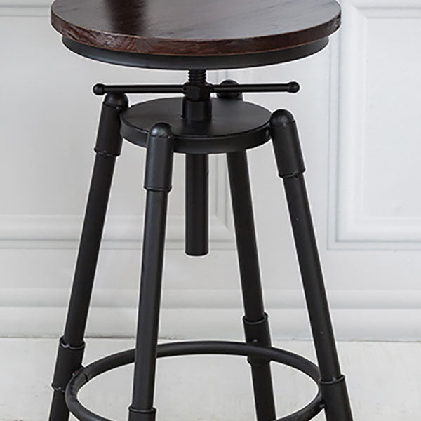 Industrial Metal Barstool Footrest Wood Counter Stool in Matte Finish