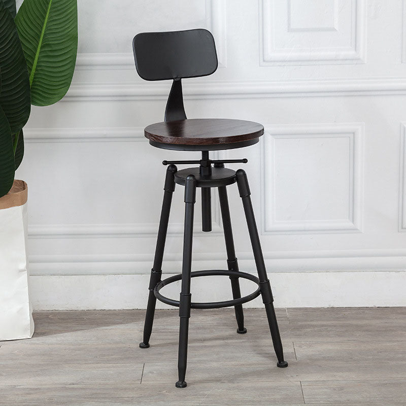 Industrial Metal Barstool Footrest Wood Counter Stool in Matte Finish