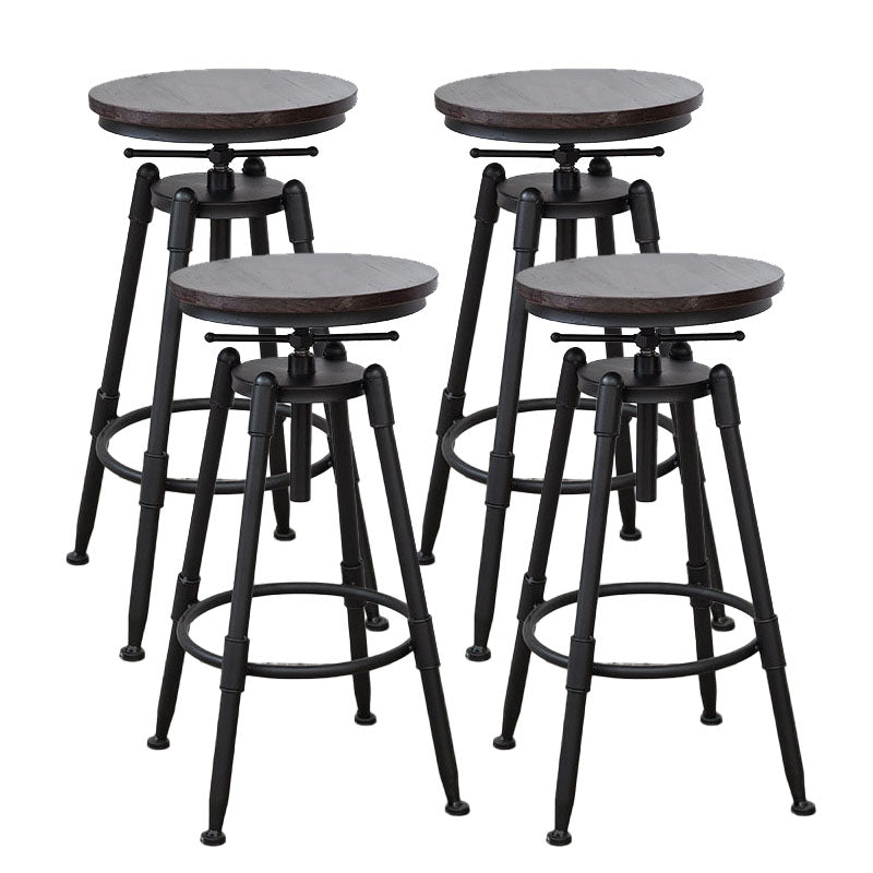 Industrial Metal Barstool Footrest Wood Counter Stool in Matte Finish