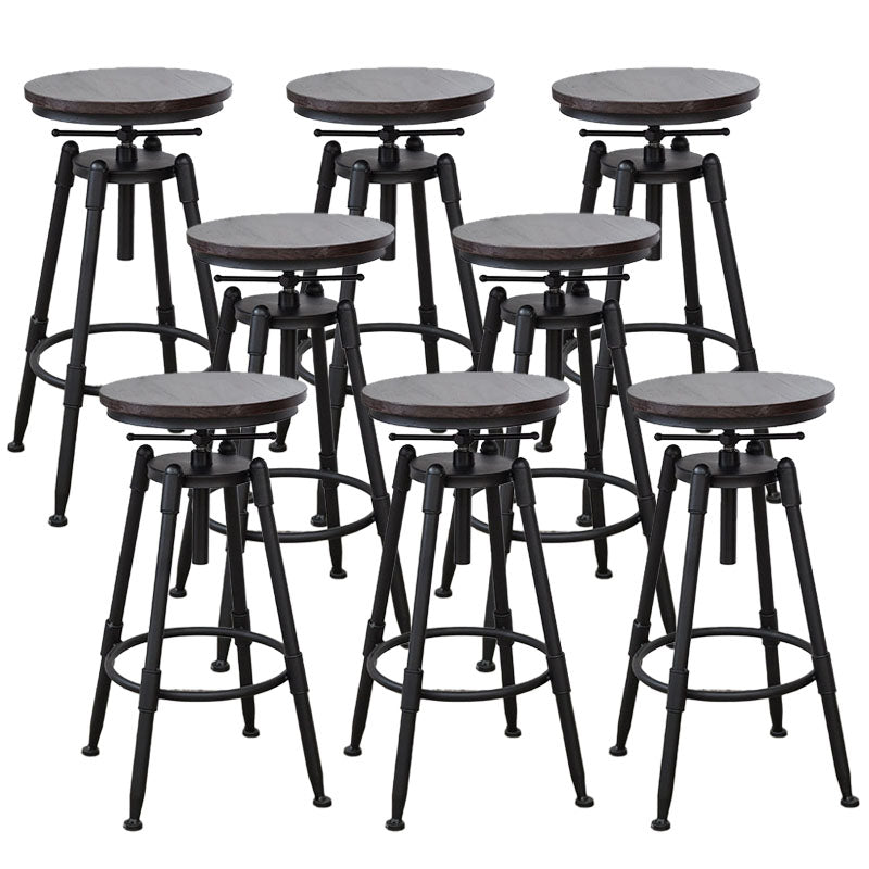 Industrial Metal Barstool Footrest Wood Counter Stool in Matte Finish