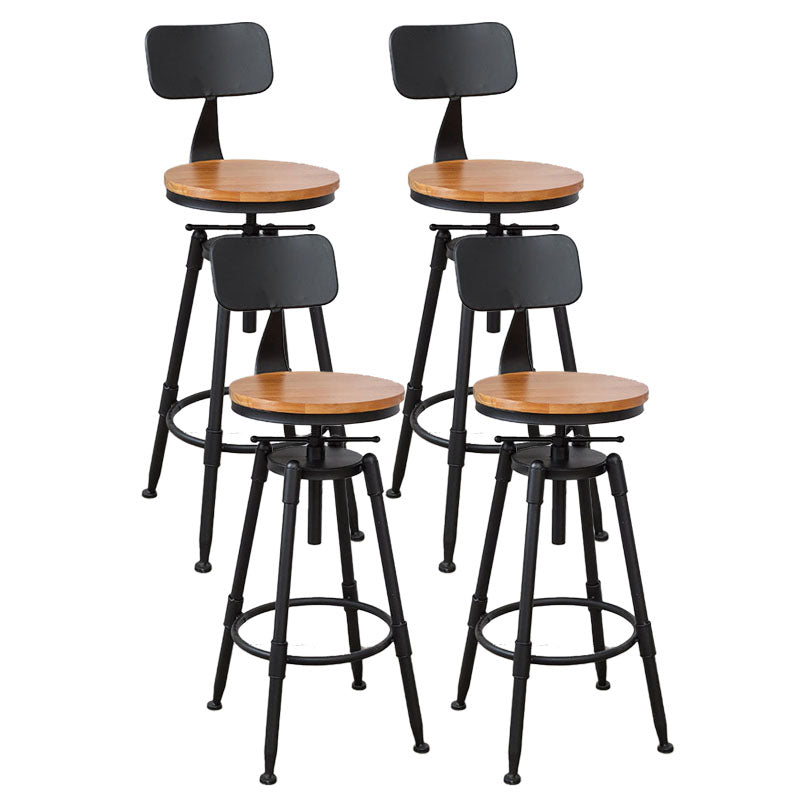 Industrial Metal Barstool Footrest Wood Counter Stool in Matte Finish