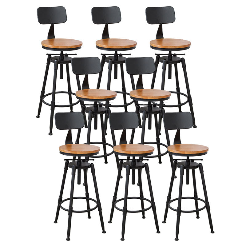Industrial Metal Barstool Footrest Wood Counter Stool in Matte Finish