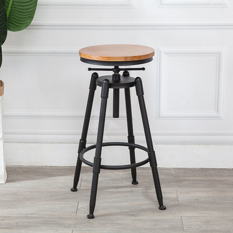 Industrial Metal Barstool Footrest Wood Counter Stool in Matte Finish
