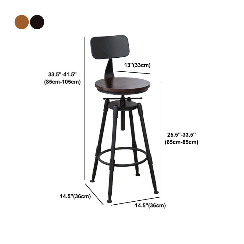 Industrial Metal Barstool Footrest Wood Counter Stool in Matte Finish