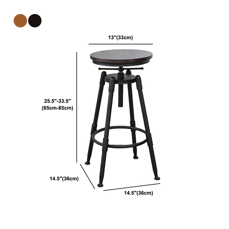 Industrial Metal Barstool Footrest Wood Counter Stool in Matte Finish