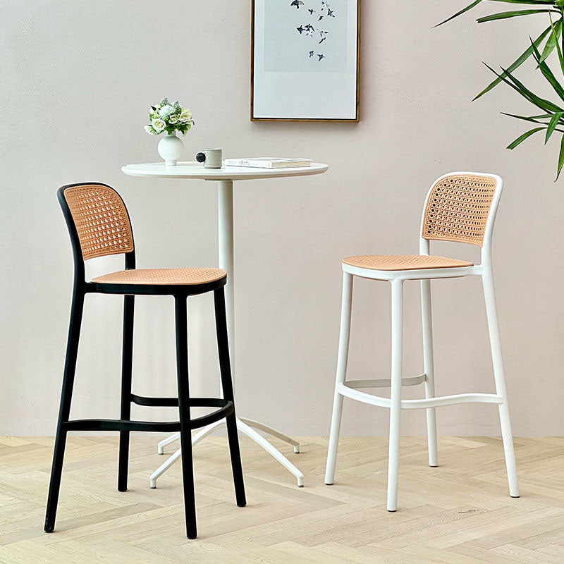 Scandinavian Armless Bar Stool Plastic Low Back Stool in White and Black