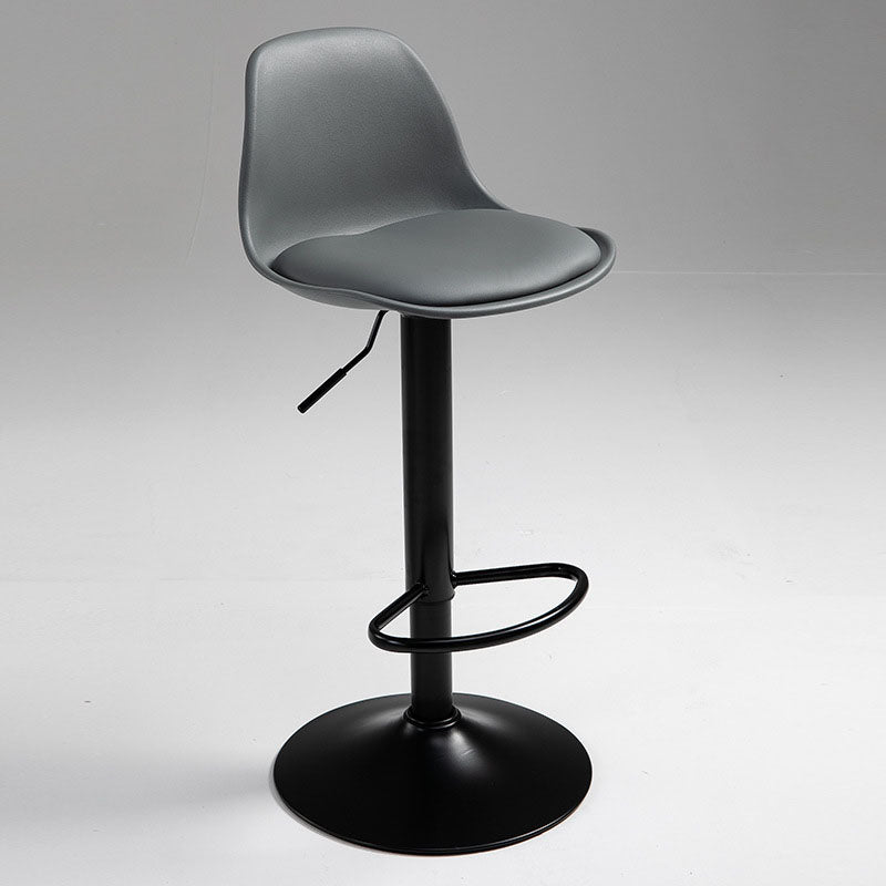 Contemporary Metal Barstool Low Back Faux Leather Cushion Footrest Stool