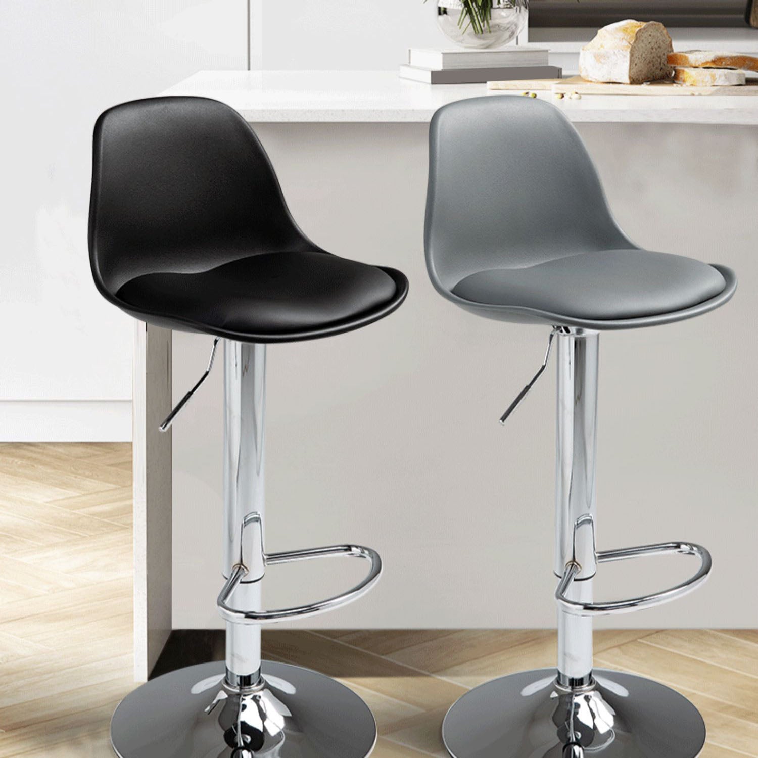 Contemporary Metal Barstool Low Back Faux Leather Cushion Footrest Stool