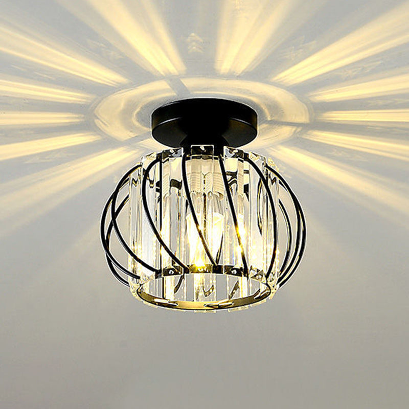 Modernism Ceiling Lighting Single Light Flush Mount Fixture with Crystal for Corridor