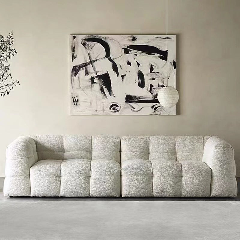 Modern 3/4-seater Tuxedo Arm Sofa Biscuit Back Sofa in Black/White