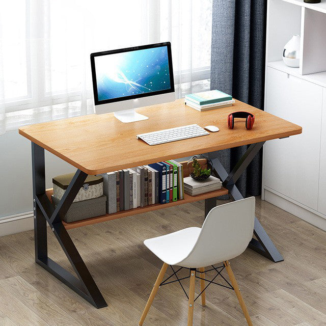 Metal and Wooden Writing Desk Industrial Rectangular Office Desk for Home