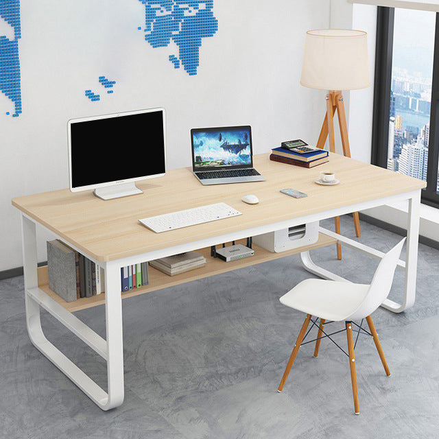 Metal and Wooden Writing Desk Industrial Rectangular Office Desk for Home