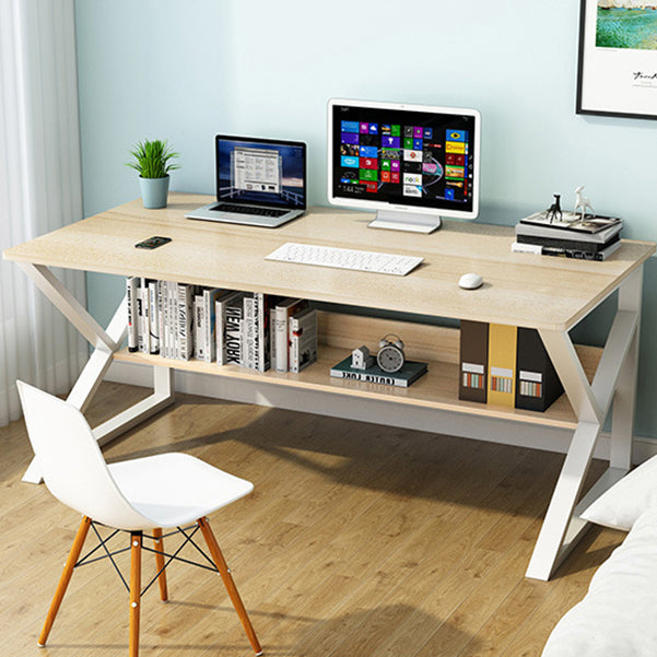Metal and Wooden Writing Desk Industrial Rectangular Office Desk for Home