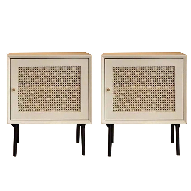 Contemporary Lower Shelf Nightstand Rattan Bedside Cabinet for Bedroom