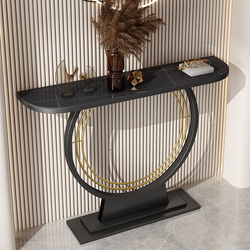 Contemporary Iron Console Sofa Table Stone Half Moon End Table for Hall