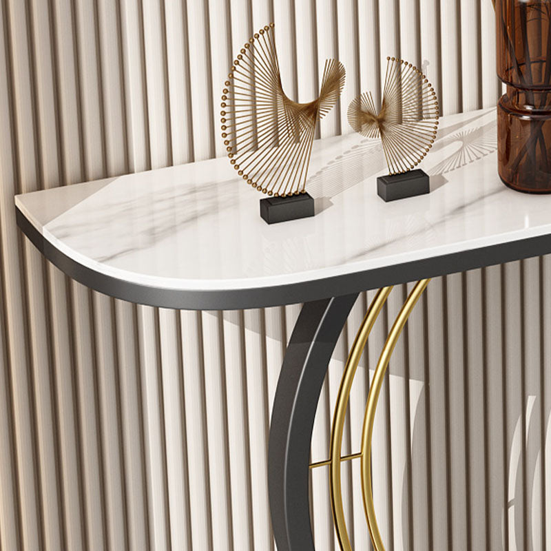 Contemporary Iron Console Sofa Table Stone Half Moon End Table for Hall