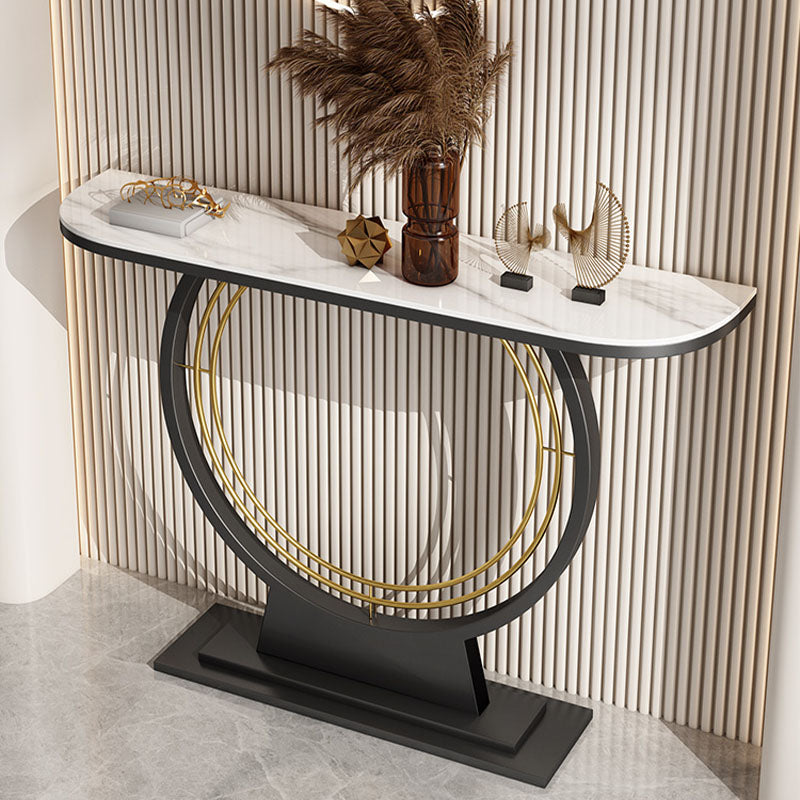 Contemporary Iron Console Sofa Table Stone Half Moon End Table for Hall