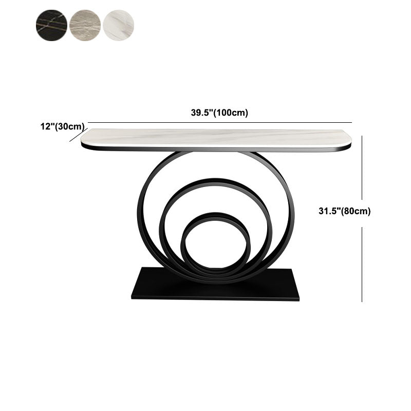 Modern Iron Console Sofa Table Half Moon Stone End Table for Hall