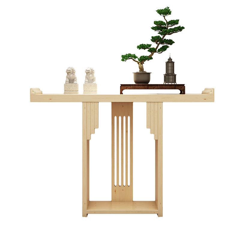 Pine Rectangle Console Table Mid-Century Modern 12" W Accent Table for Hall