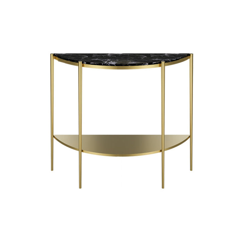 Glam Marble Console Sofa Table Half Moon End Table with Shelves for Hall