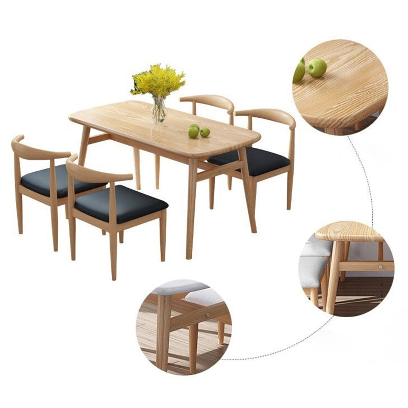 Rectangular Solid Wood Dining Table Modern Furniture with 4 Legs in Matte Finish