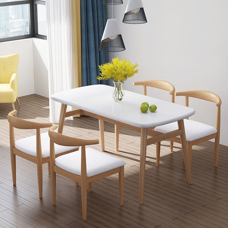 Rectangular Solid Wood Dining Table Modern Furniture with 4 Legs in Matte Finish