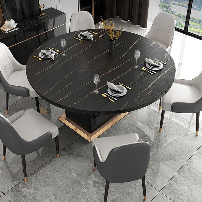 Round Sintered Stone Dining Table Modern Extendable Furniture with Steel Base