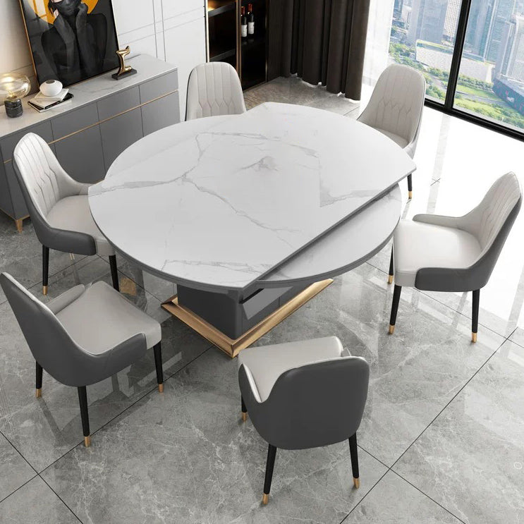 Round Sintered Stone Dining Table Modern Extendable Furniture with Steel Base