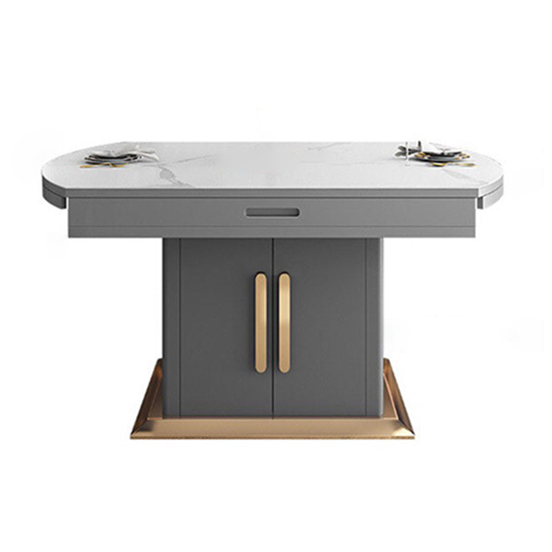 Round Sintered Stone Dining Table Modern Extendable Furniture with Steel Base