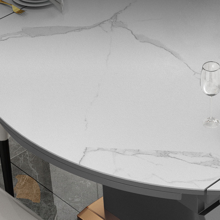 Round Sintered Stone Dining Table Modern Extendable Furniture with Steel Base