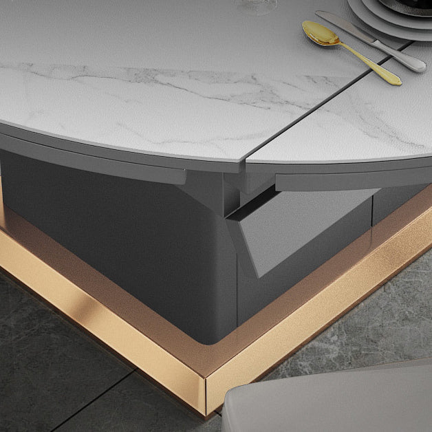 Round Sintered Stone Dining Table Modern Extendable Furniture with Steel Base