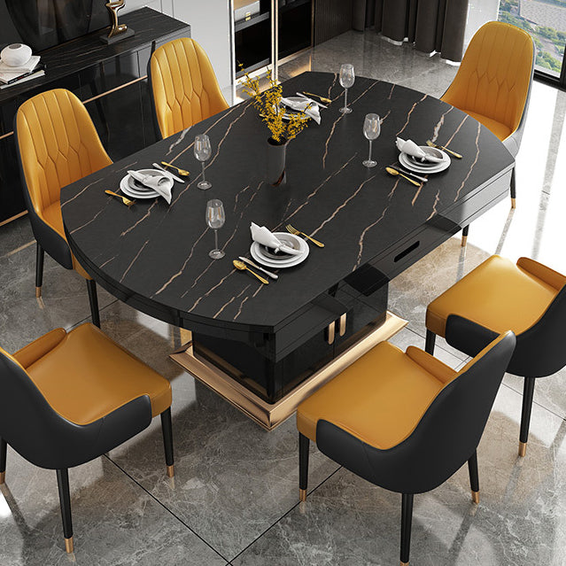 Round Sintered Stone Dining Table Modern Extendable Furniture with Steel Base